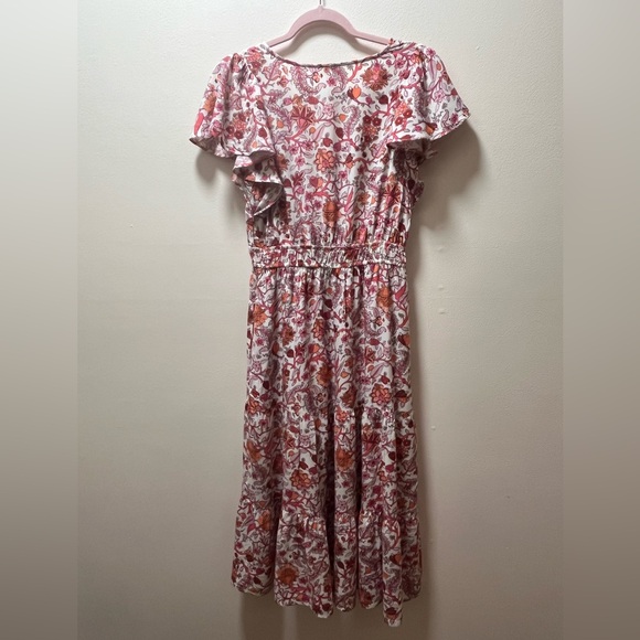 Knox Rose Boho Chic Floral Smock Waist Maxi Dress, Sz S, White With Red Flowers - Picture 2 of 5